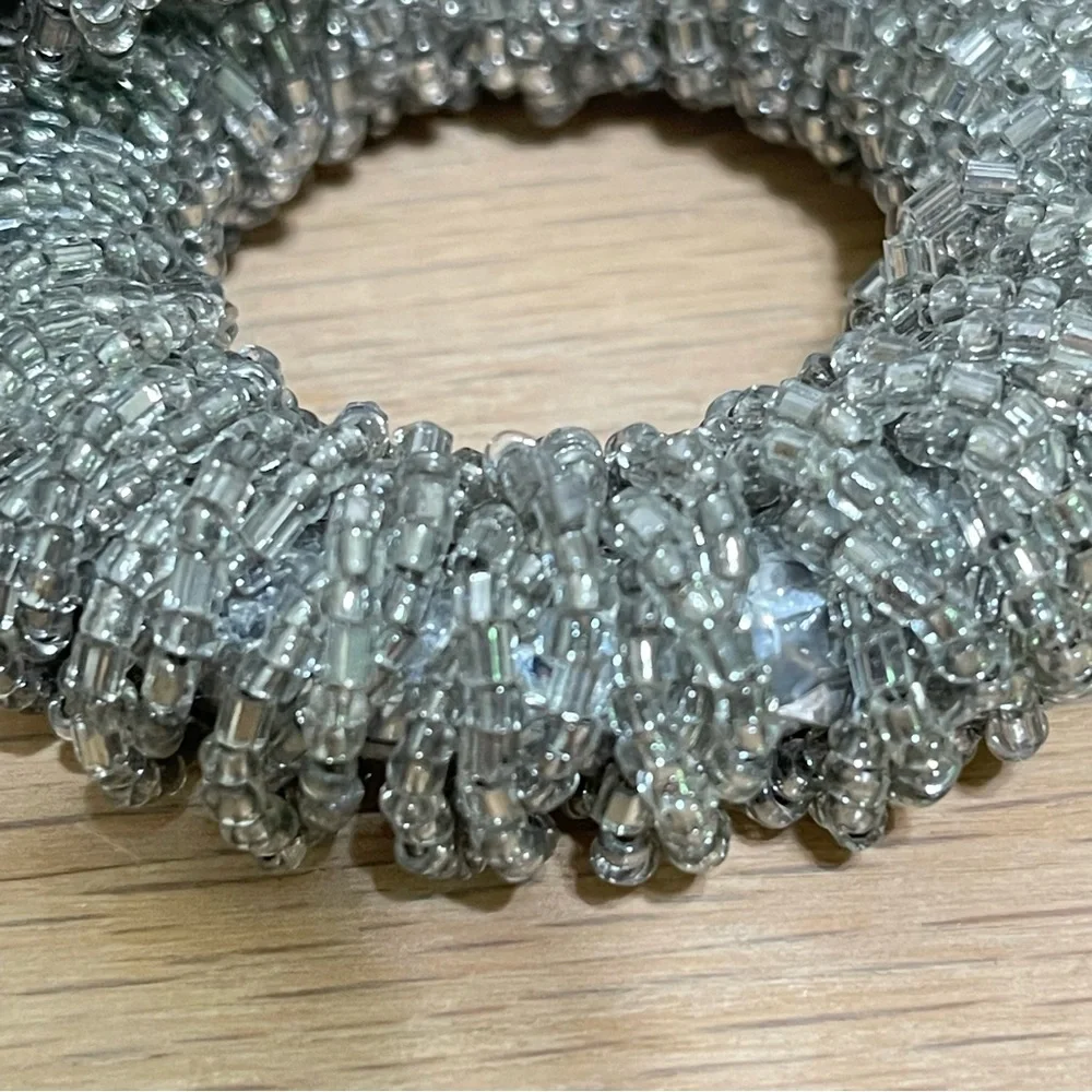 Glass Beaded Sparkly Silver Napkin Rings Holiday Special Occasion Party Set of 6